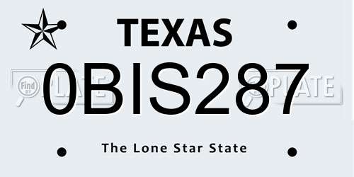 0BIS287 Texas License Plate