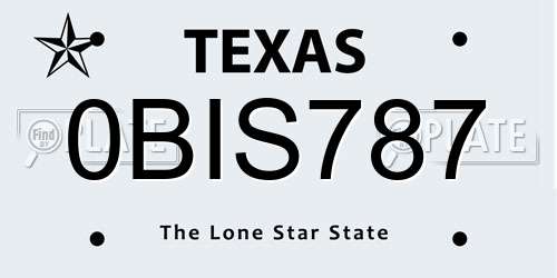 0BIS787 Texas License Plate