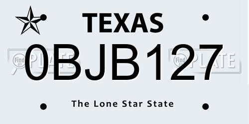 0BJB127 Texas License Plate