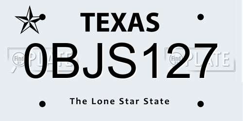 0BJS127 Texas License Plate