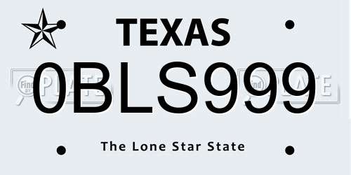 0BLS999 Texas License Plate