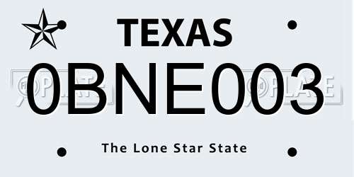 0BNE003 Texas License Plate