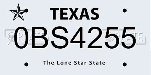 0BS4255 Texas License Plate