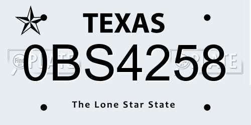 0BS4258 Texas License Plate