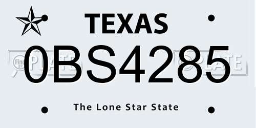 0BS4285 Texas License Plate