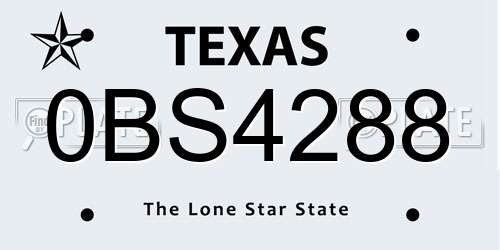 0BS4288 Texas License Plate