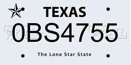 0BS4755 Texas License Plate