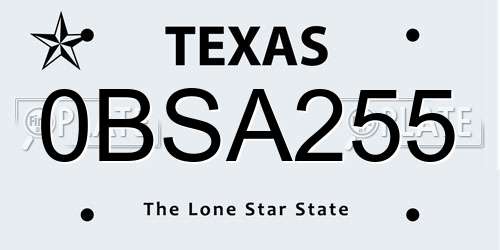 0BSA255 Texas License Plate