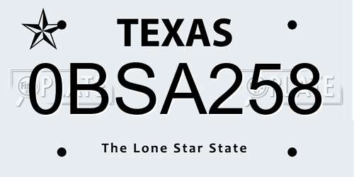 0BSA258 Texas License Plate