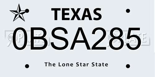 0BSA285 Texas License Plate