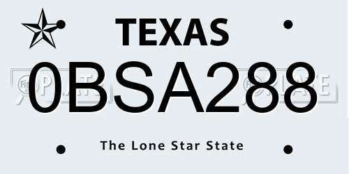 0BSA288 Texas License Plate