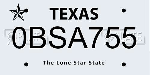 0BSA755 Texas License Plate