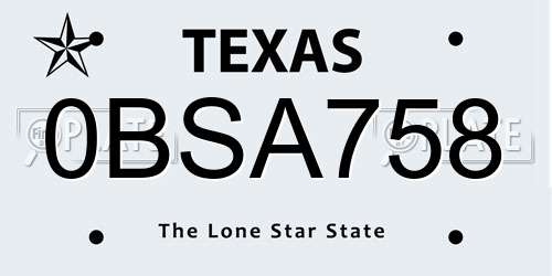 0BSA758 Texas License Plate