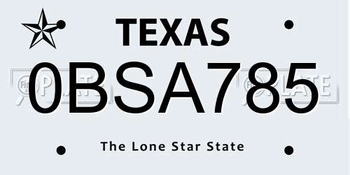 0BSA785 Texas License Plate