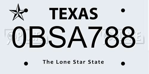 0BSA788 Texas License Plate