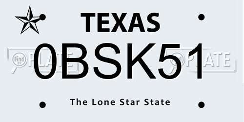 0BSK51 Texas License Plate