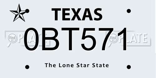 0BT571 Texas License Plate