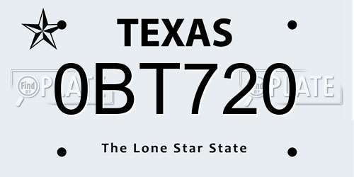 0BT720 Texas License Plate