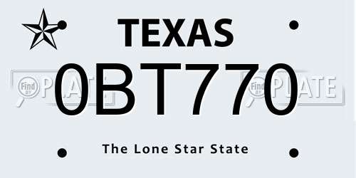 0BT770 Texas License Plate