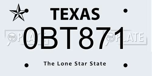 0BT871 Texas License Plate