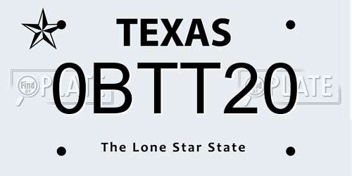 0BTT20 Texas License Plate