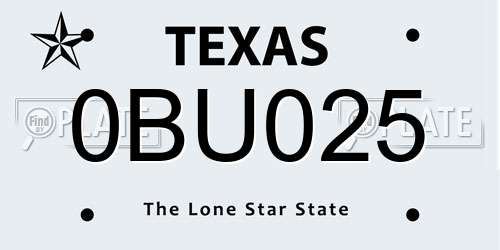 0BU025 Texas License Plate