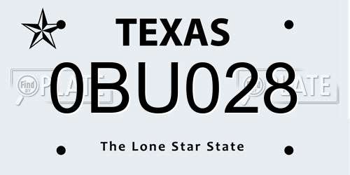 0BU028 Texas License Plate
