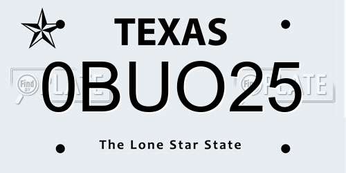 0BUO25 Texas License Plate