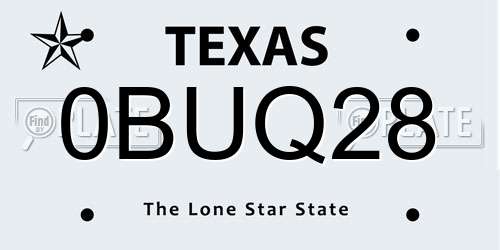 0BUQ28 Texas License Plate