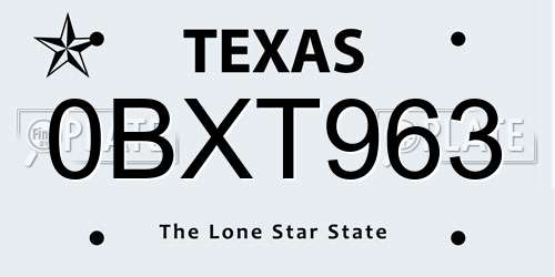 0BXT963 Texas License Plate