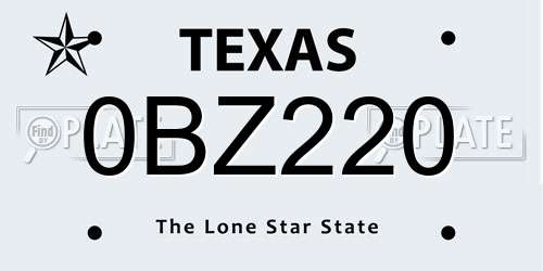 0BZ220 Texas License Plate