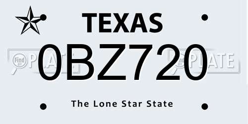 0BZ720 Texas License Plate