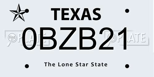 0BZB21 Texas License Plate
