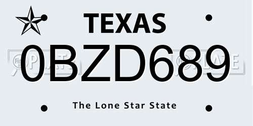 0BZD689 Texas License Plate