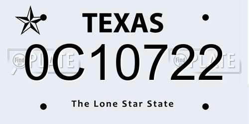 0C10722 Texas License Plate