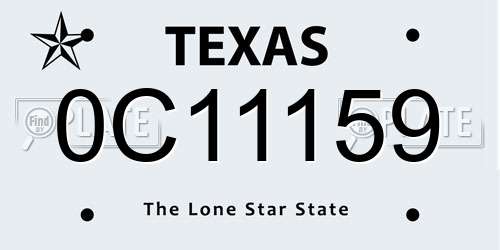 0C11159 Texas License Plate