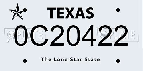0C20422 Texas License Plate