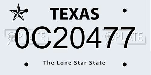0C20477 Texas License Plate
