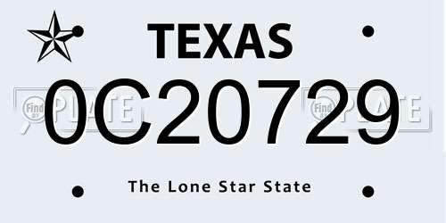 0C20729 Texas License Plate