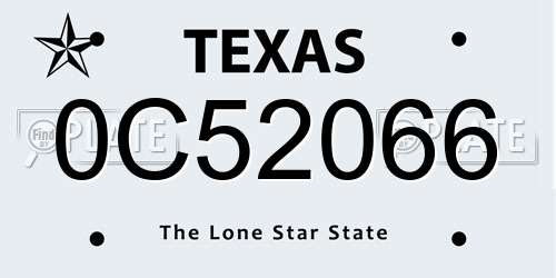 0C52066 Texas License Plate