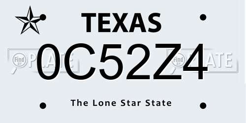 0C52Z4 Texas License Plate