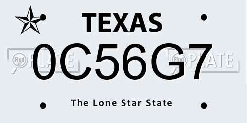 0C56G7 Texas License Plate
