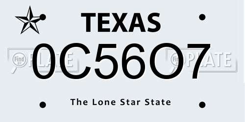0C56O7 Texas License Plate