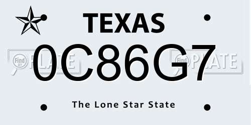 0C86G7 Texas License Plate