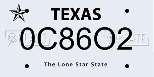 0C86O2 Texas License Plate