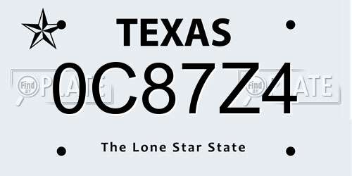 0C87Z4 Texas License Plate