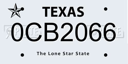 0CB2066 Texas License Plate