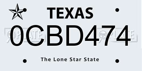 0CBD474 Texas License Plate
