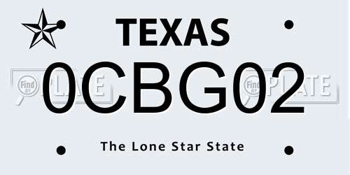 0CBG02 Texas License Plate