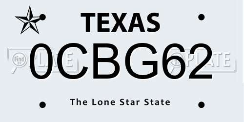 0CBG62 Texas License Plate